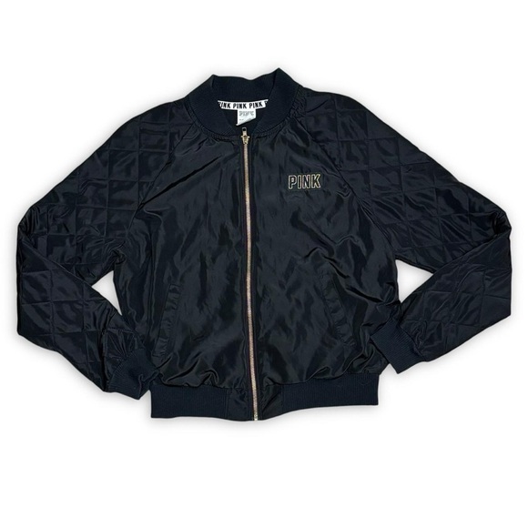 Victorias Secret PINK Black & Gold Bomber Jacket - Picture 2 of 5